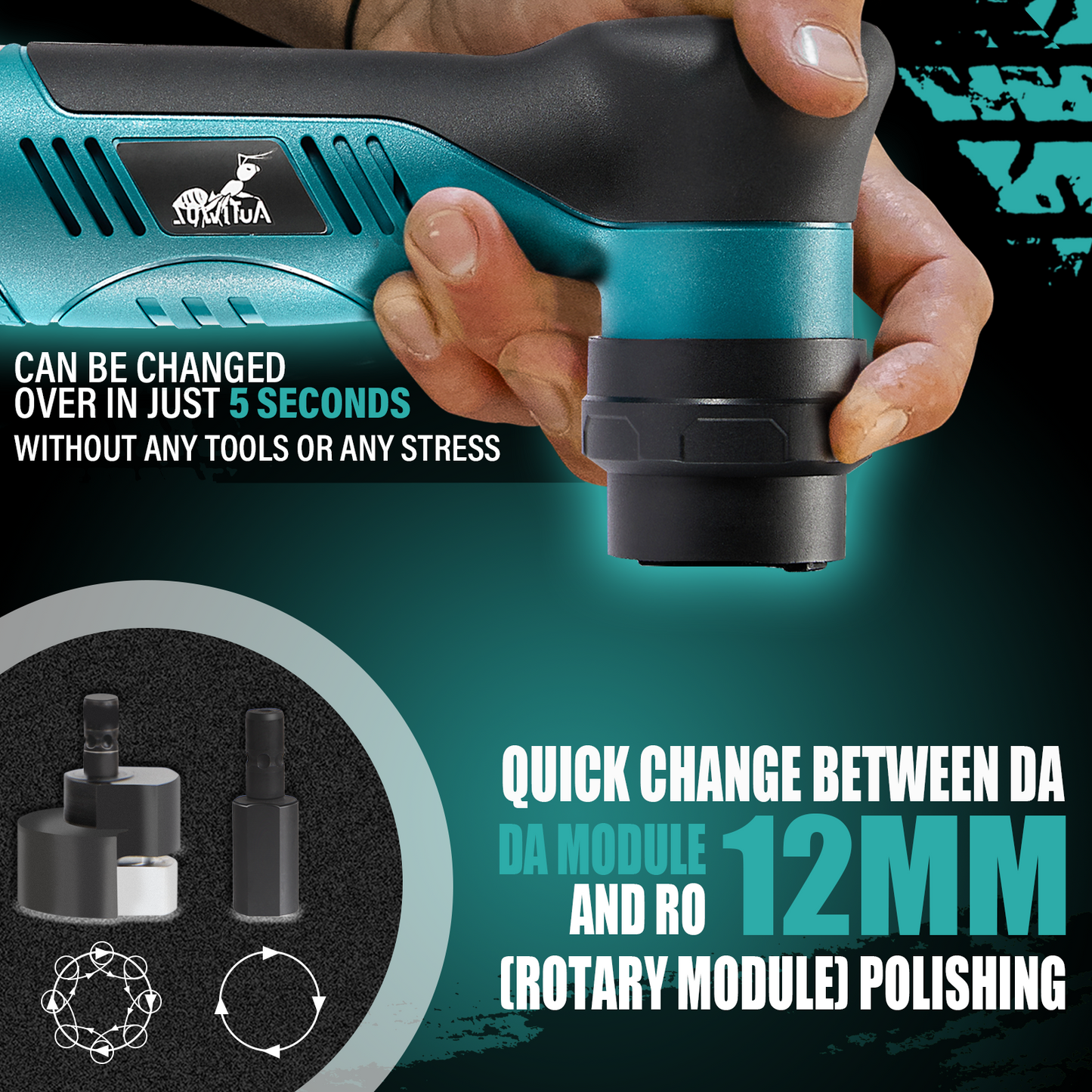 AUTIWOZ Cordless Mini Car Polisher, RO/DA Mini Polisher for Car Detailing, Waxing, Polishing, Scratch Removing, 6 Variable Speed Car Polishing Kit, 2 Pcs 12V 2000mAh Li-ion Batteries