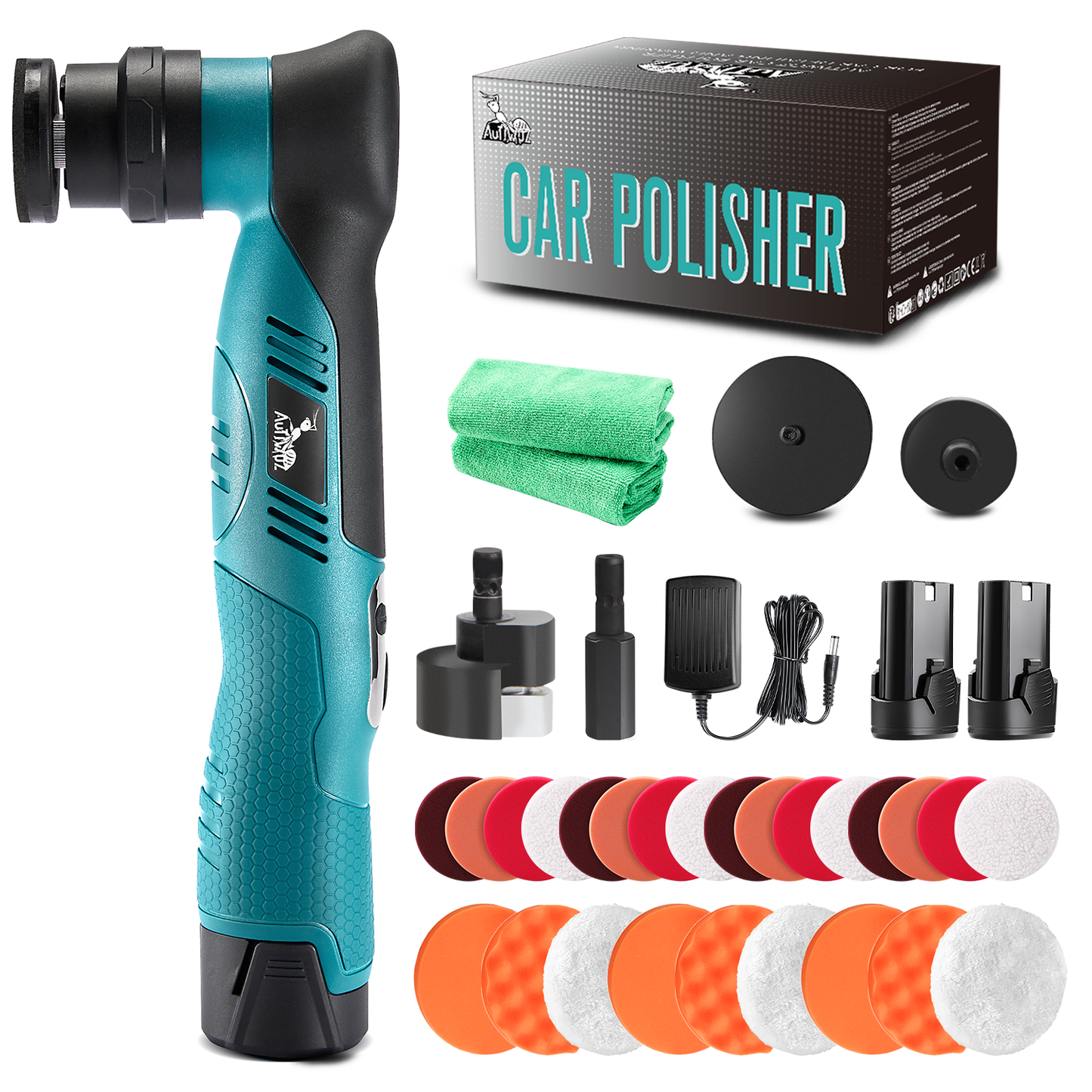 AUTIWOZ Cordless Mini Car Polisher, RO/DA Mini Polisher for Car Detailing, Waxing, Polishing, Scratch Removing, 6 Variable Speed Car Polishing Kit, 2 Pcs 12V 2000mAh Li-ion Batteries