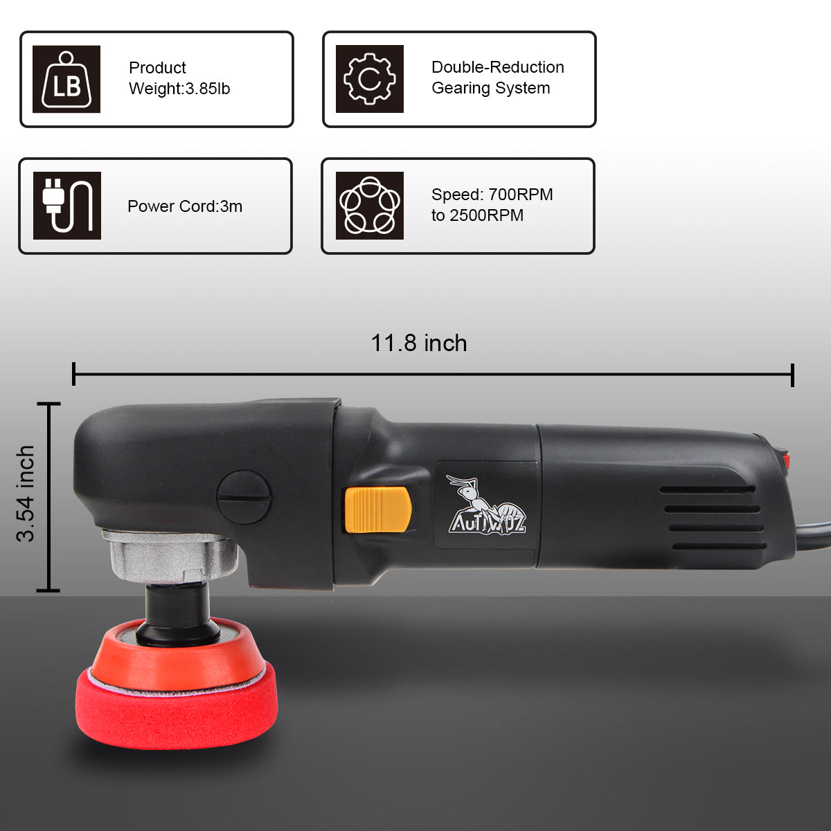 AUTIWOZ Mini Buffer Polisher, Car Polisher Waxer, 600W Rotary Polisher Machine with 33Pcs Polishing Kit, with 1" /2" /3" Base Pads M14 Thread Extension Shaft for Car Boat Sanding Polishing and Waxing
