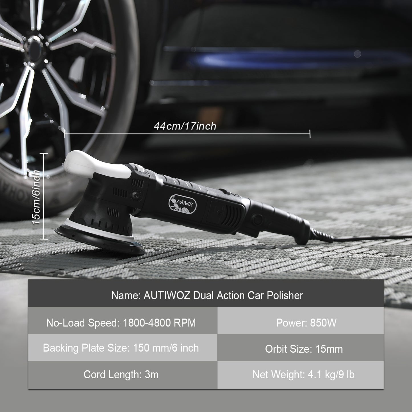 AUTIWOZ Car Buffer Polisher, 6-Inch Dual Action Polisher for Car Detailing, 15mm Random Orbital Car Polisher with 6 Variable Speeds1800-4800RPM, DA Polishers Kit for Car Detailing/Polishing/Waxing