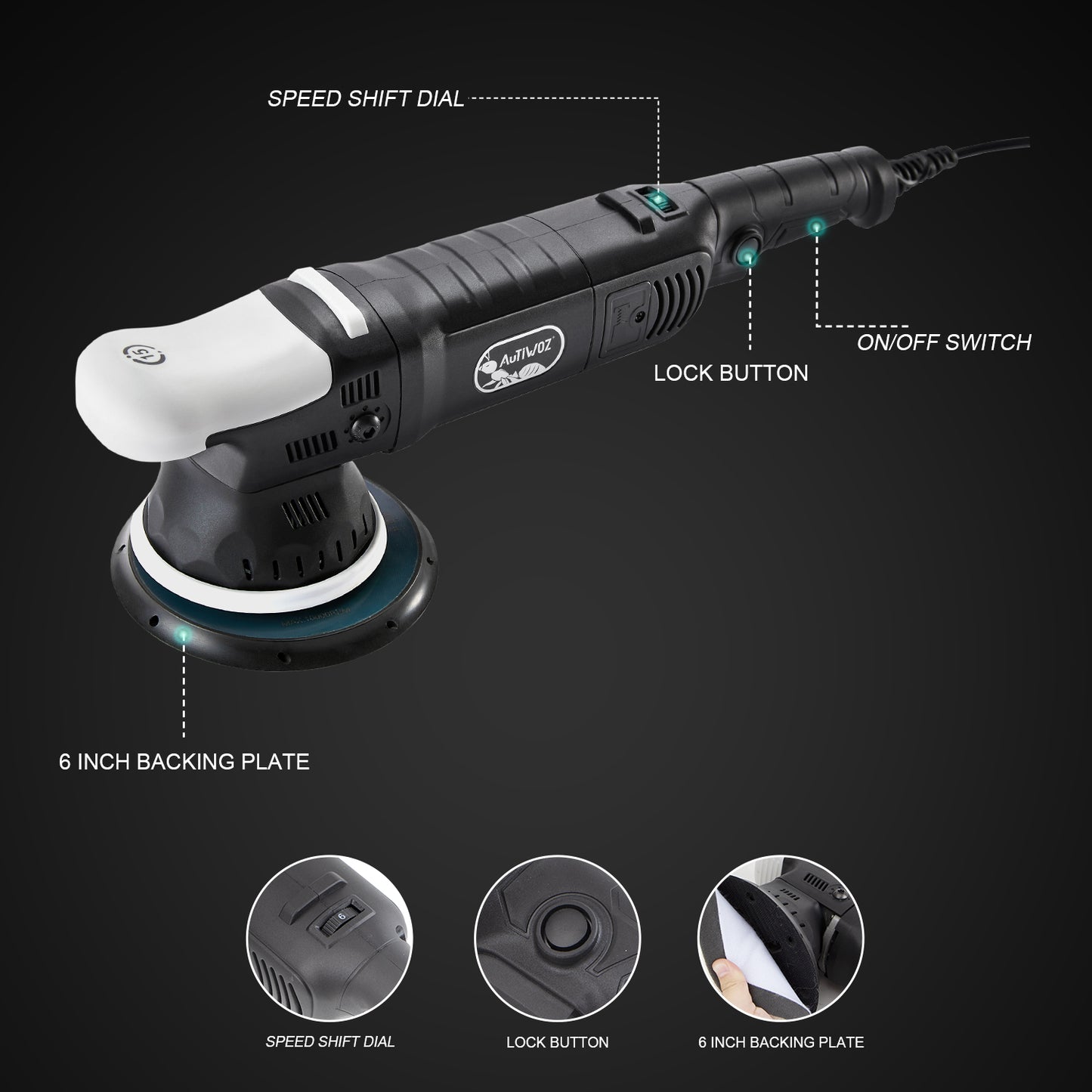 AUTIWOZ Car Buffer Polisher, 6-Inch Dual Action Polisher for Car Detailing, 15mm Random Orbital Car Polisher with 6 Variable Speeds1800-4800RPM, DA Polishers Kit for Car Detailing/Polishing/Waxing