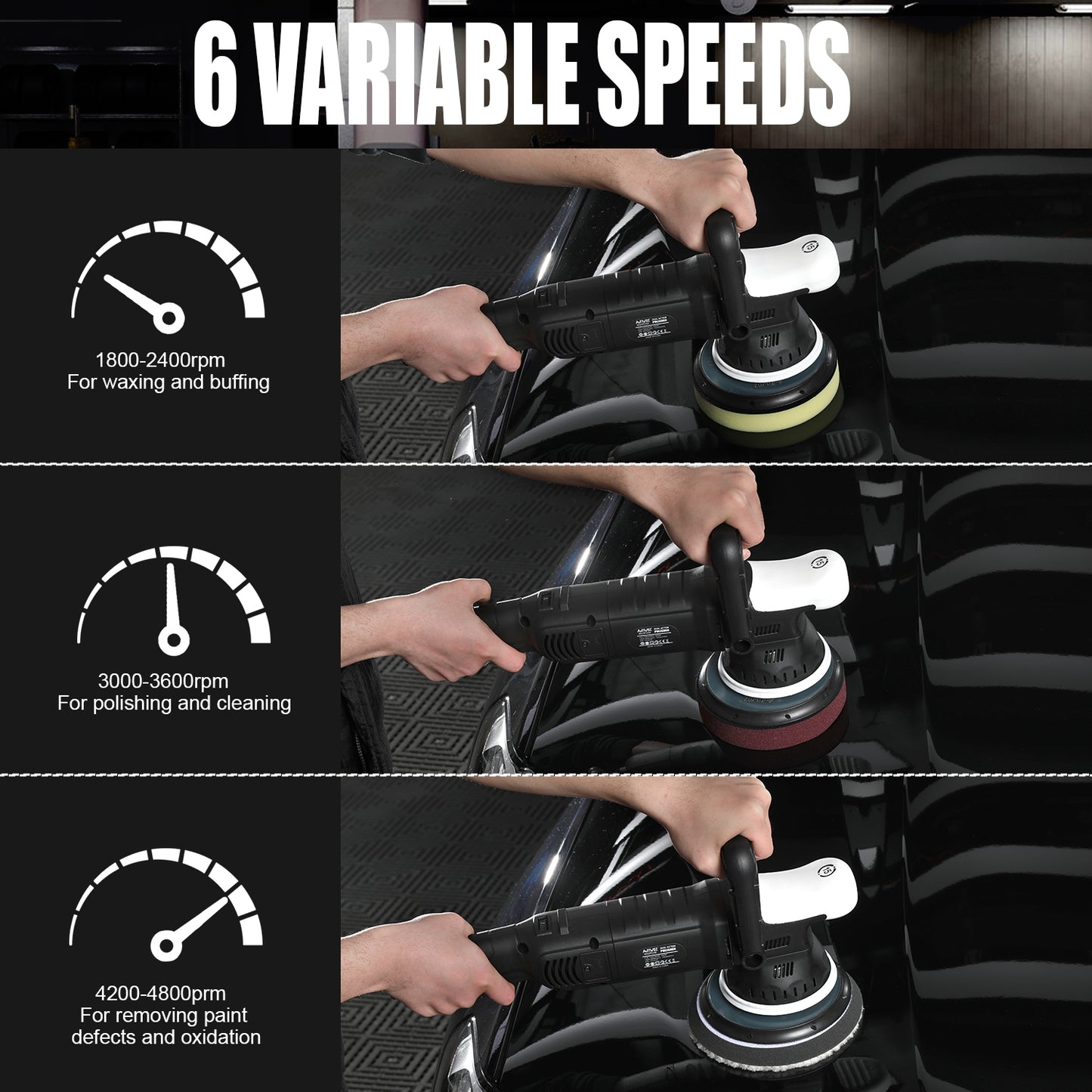 AUTIWOZ Car Buffer Polisher, 6-Inch Dual Action Polisher for Car Detailing, 15mm Random Orbital Car Polisher with 6 Variable Speeds1800-4800RPM, DA Polishers Kit for Car Detailing/Polishing/Waxing