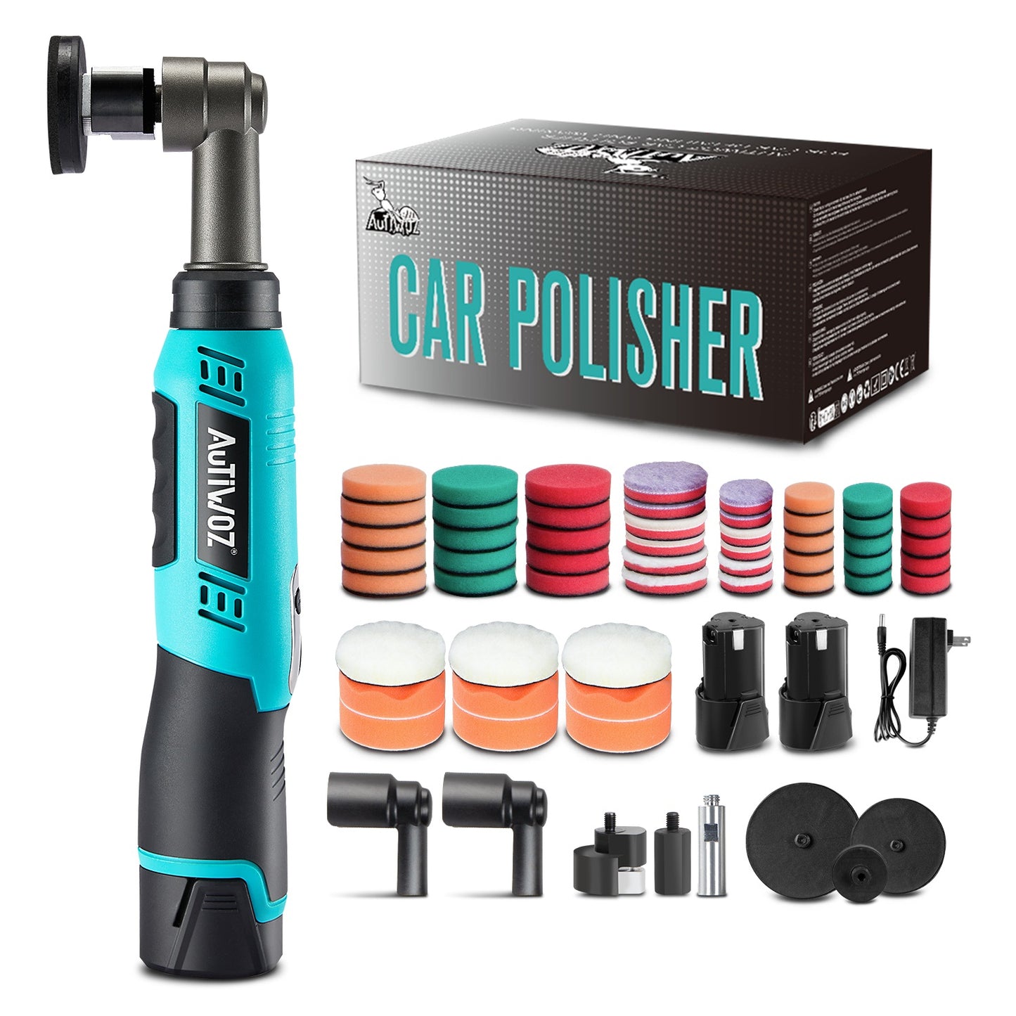 AUTIWOZ Cordless Mini Polisher, Micro Scratch Remover Buffer Polisher, 1/2/3 Inch 12mm Orbital/Rotary Mini Motorcycle Polisher for Car Detailing, 6 Speeds 2Pcs 2000mAh Li-Ion Batteries
