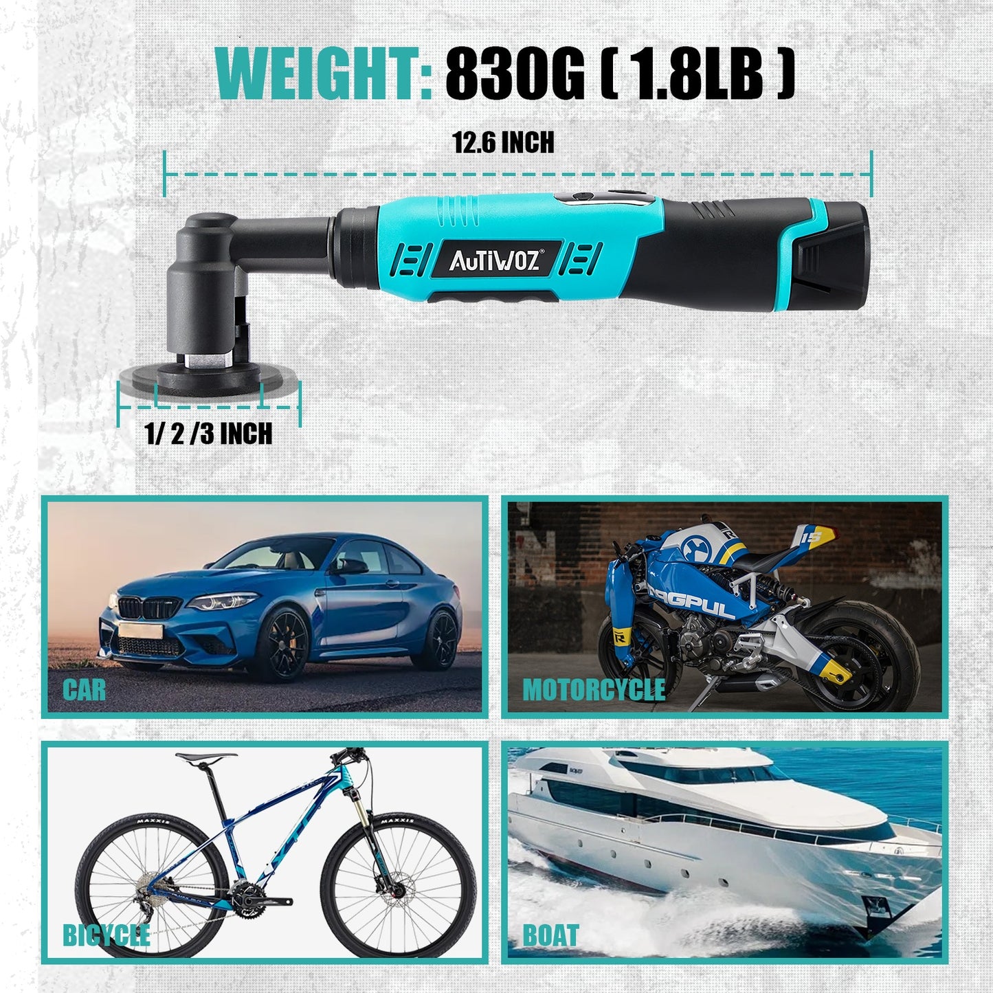 AUTIWOZ Cordless Mini Polisher, Micro Scratch Remover Buffer Polisher, 1/2/3 Inch 12mm Orbital/Rotary Mini Motorcycle Polisher for Car Detailing, 6 Speeds 2Pcs 2000mAh Li-Ion Batteries